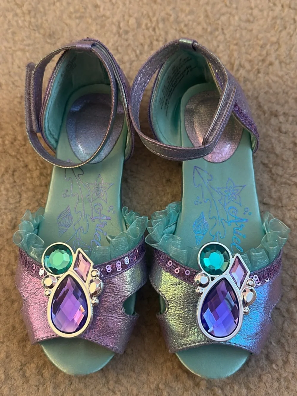 Disney Ariel-Iridescent Purple & Teal Gem-Embellished Girls Sandals size 11/12